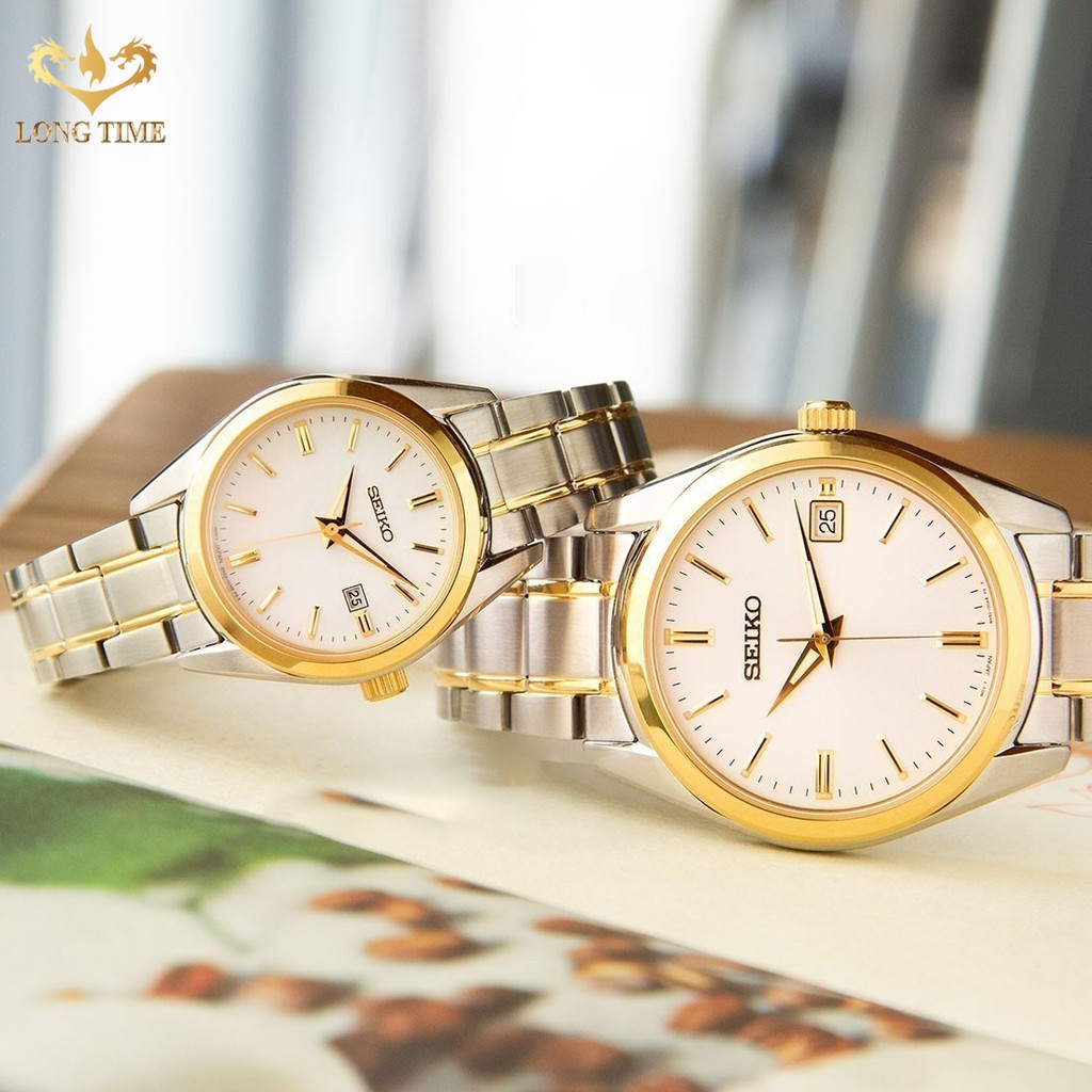 Đồng hồ Đôi Nam Nữ Seiko Regular SUR636P1 và SUR312P1 dây thép,mặt kính Sapphire sang trọng trẻ trung quý phái