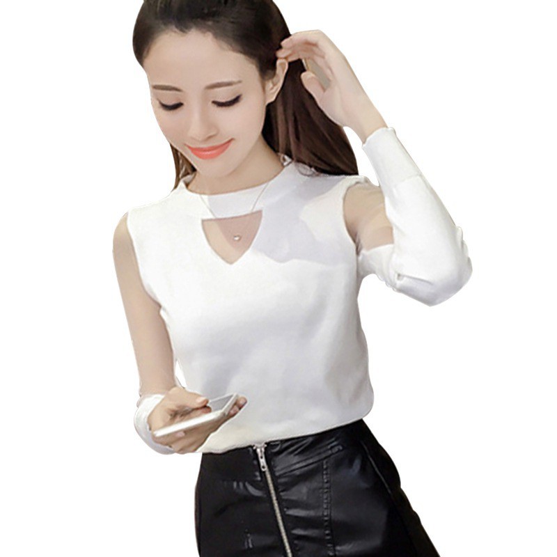 Áo tay dài phối lưới cổ chữ V thời trang cho nữ | BigBuy360 - bigbuy360.vn