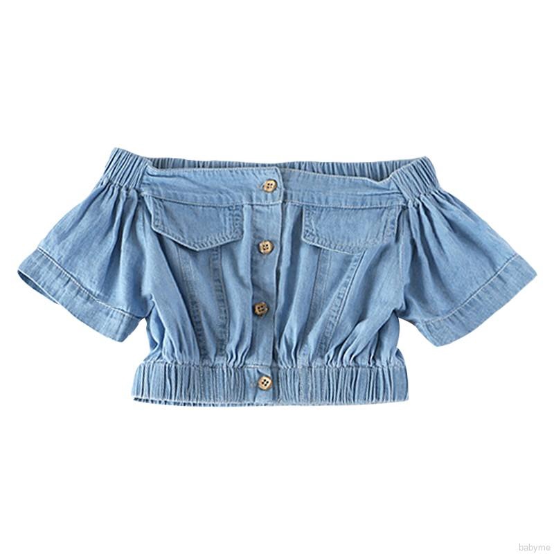 Set Áo Sơ Mi Denim Ngắn Tay + Chân Váy Xòe Dễ Thương Cho Bé Gái