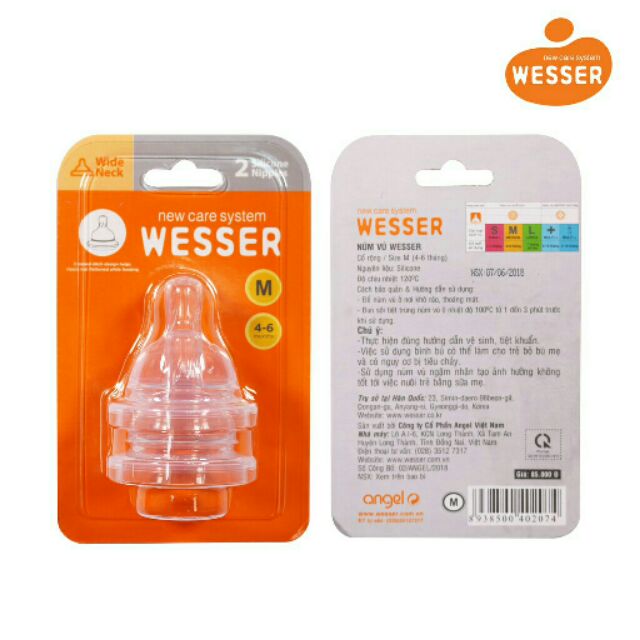 2 Núm ty thay thế bình cổ rộng và cổ nhỏ wesser chính hãng size l