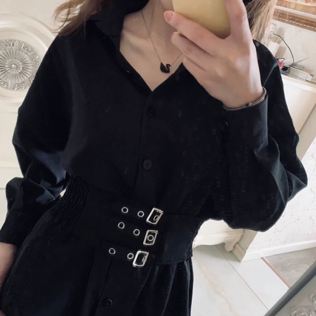 (Sẵn) Đầm sơ mi khoá eo cá tính / Váy sơ mi kèm belt mặc 2 kiểu ( có ảnh thật ) | BigBuy360 - bigbuy360.vn