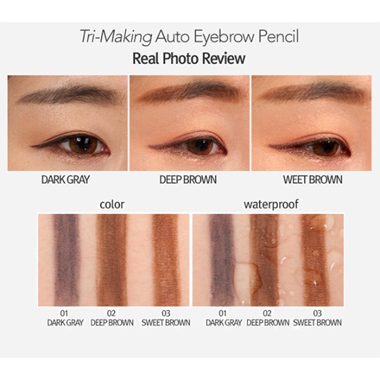 Chì kẻ mày 2 đầu Rivecowe Auto Eyebrow pencil Hàn Quốc