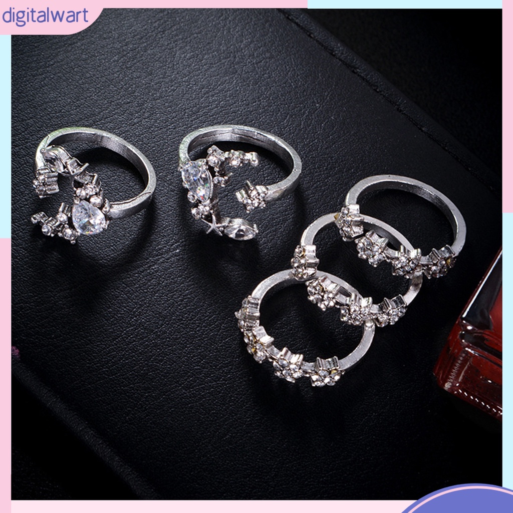 Set 5 nhẫn đốt ngón tay đính đá thời trang nữ