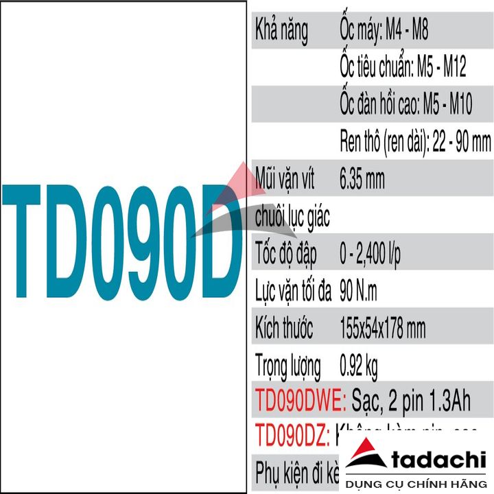 Máy vặn vít 90N.m dùng pin 10.8V Makita TD090DZ (không pin sạc) | Tadachi