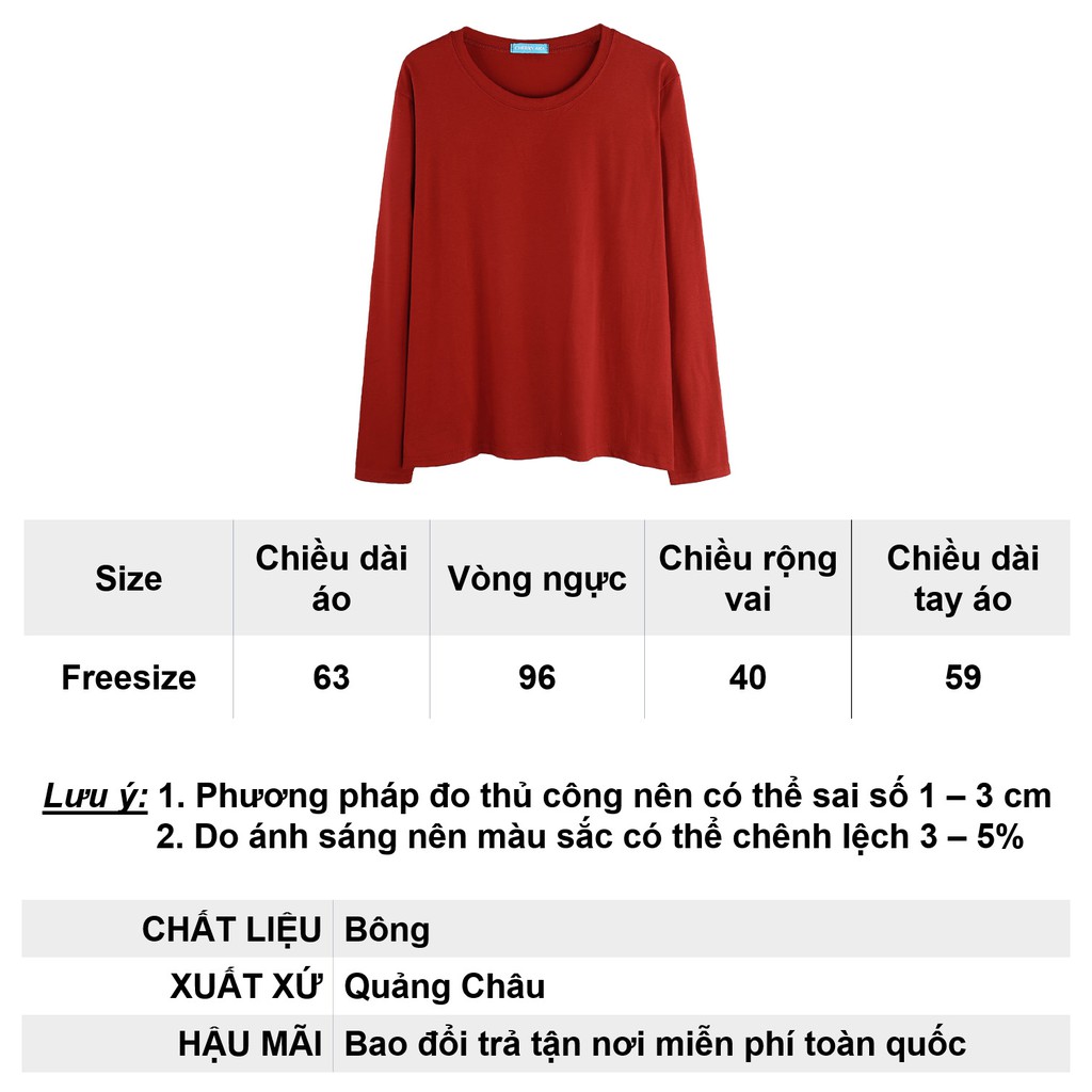 Áo thun tay dài cổ tròn hàng Quảng Châu Freesize