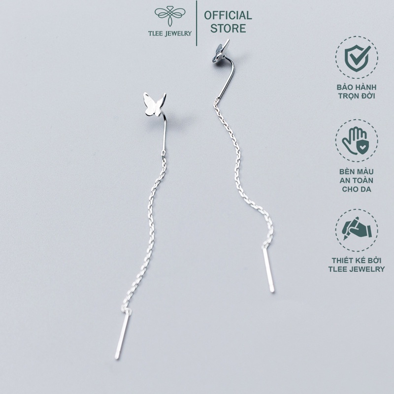 Khuyên tai bạc nữ TLEE hồ điệp tua dài nữ tính Bạc 925 cao cấp TleeJewelry B0168