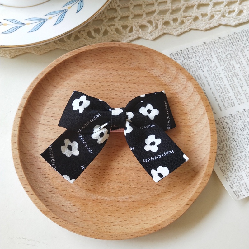 Kẹp nơ trà sữa họa tiết gấu hoa (7cm)phong cách retro đơn giản tiểu thư Hàn Quốc Tatitava