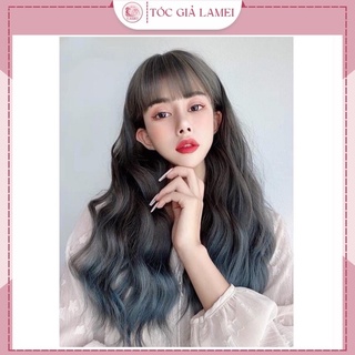 Tóc giả nữ cả đầu [nguyên đầu] xù omber khói xanh hàng cao cấp