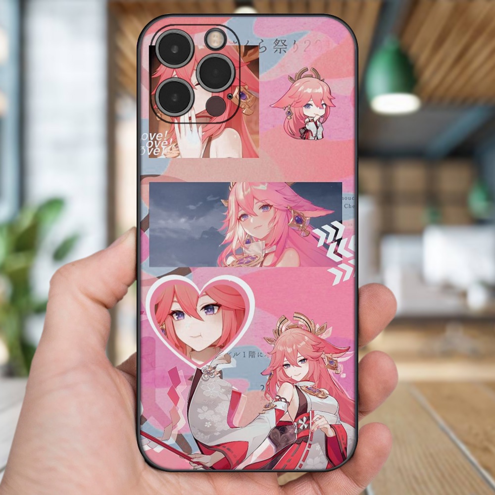 Ốp lưng iPhone 12 Pro dẻo đen cạnh vuông in hình Yae Miko Genshin Impact
