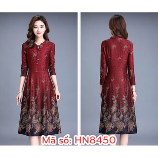 HN8450 ĐẦM XÒE GẤM QUÝ BÀ TRUNG NIÊN HỌA TIẾT SANG TRỌNG - HÀNG NHẬP