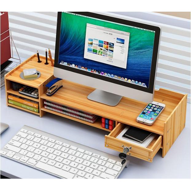 EuroQuality Bàn kê màn hình máy tính có ngăn khóa tiện lợi thiết kế đẹp mắt -