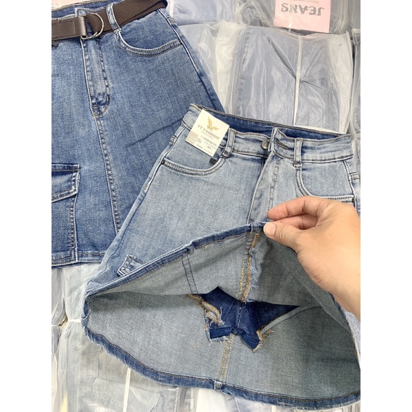 Váy Jean cute lưng cao túi kiểu nhỏ bên dưới, chất co dãn vải đẹp may tinh tế | BigBuy360 - bigbuy360.vn