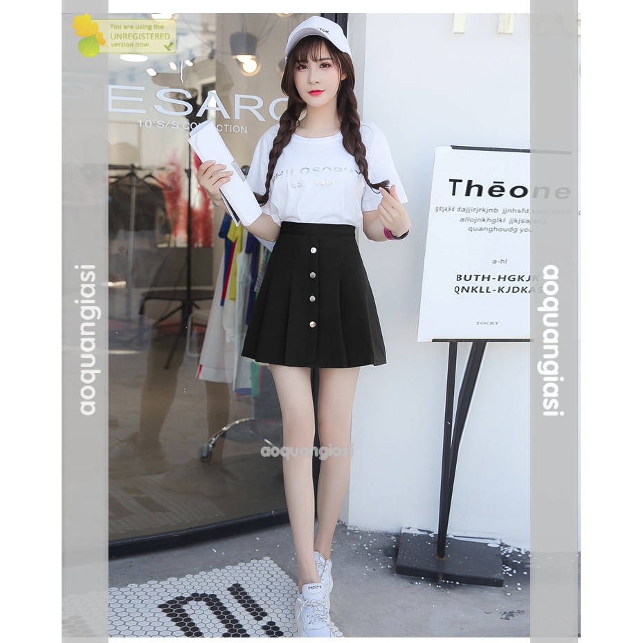 Chân Váy Xếp Ly Phối Nút Sara Nữ Tính mt168, MT772, MT773