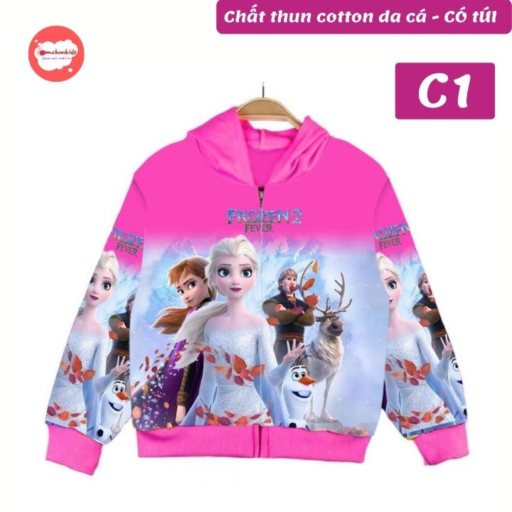 Áo khoác bé gái hình Elsa từ 09-43kg - Áo khoác bé gái -ELSA - Thun cotton da cá in 3D cực chất