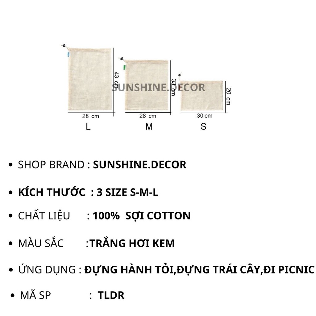 Túi lưới đựng đồ tiện dụng đựng hành tỏi đựng trái cây đi picnic đi chợ thân thiện môi trường có dây rút