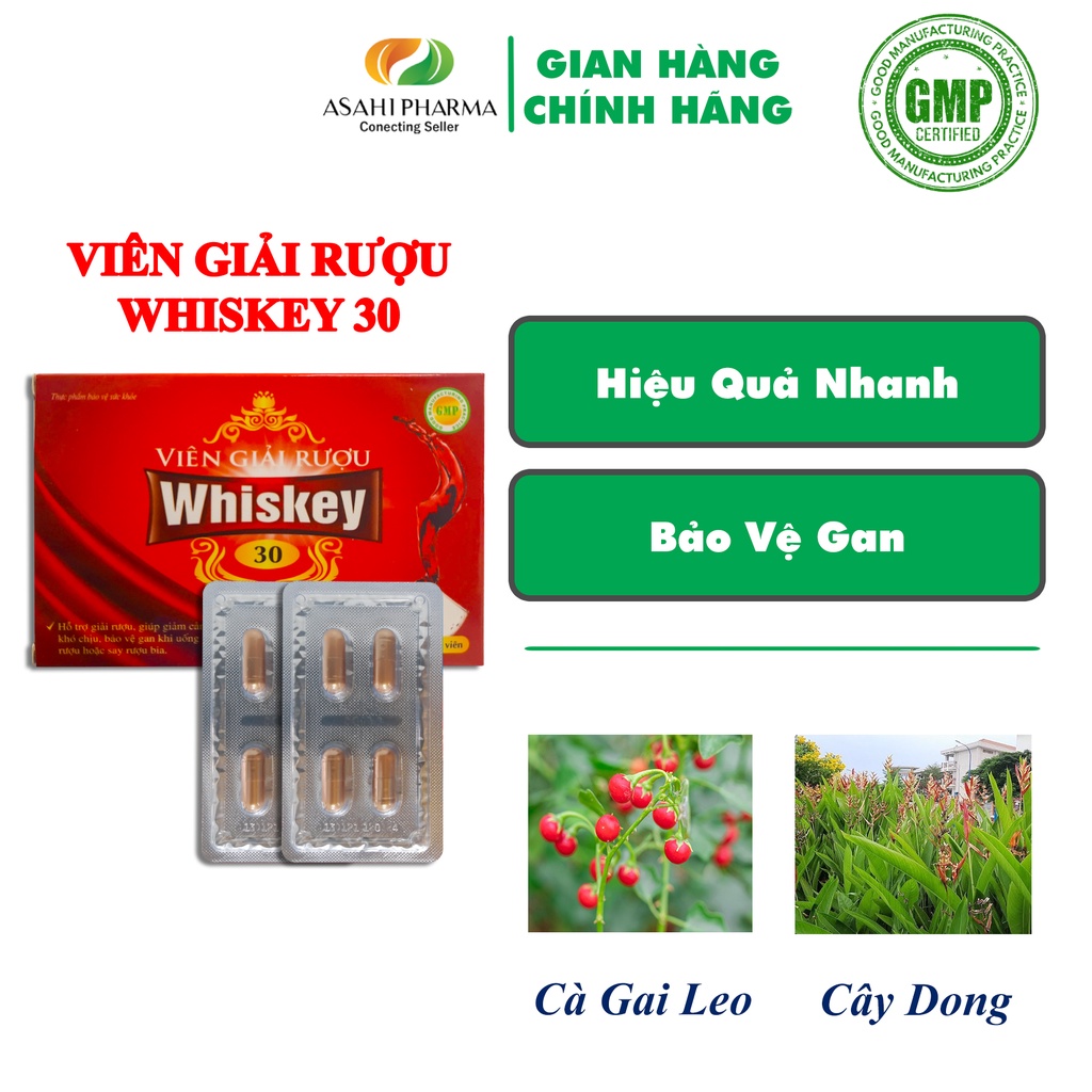 Viên Giải Rượu Whiskey 30 - Hỗ Trợ Giải Rượu Nhanh Chóng, Giảm Đau Đầu, Bảo Vệ Gan