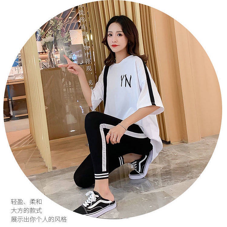 Bộ Đồ Thể Thao Áo Thun Tay Ngắn Phối Quần Dài Thời Trang Mùa Hè Cho Mẹ Bầu
