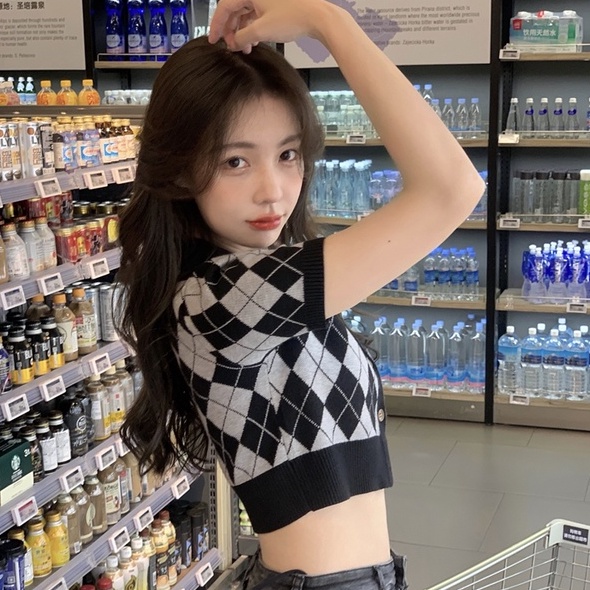 ZHELIHANGFEI Áo khoác Cardigan kẻ sọc caro phong cách Hàn Quốc thời trang cho nữ