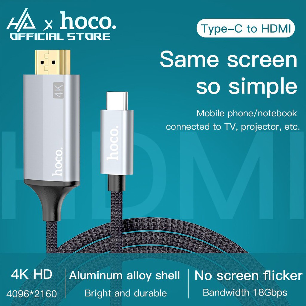 Cáp Type-C sang HDMI 4K Hoco UA13 , Type C to HDMI dài 1.8m, Hỗ trợ Samsung DEX - Chính Hãng