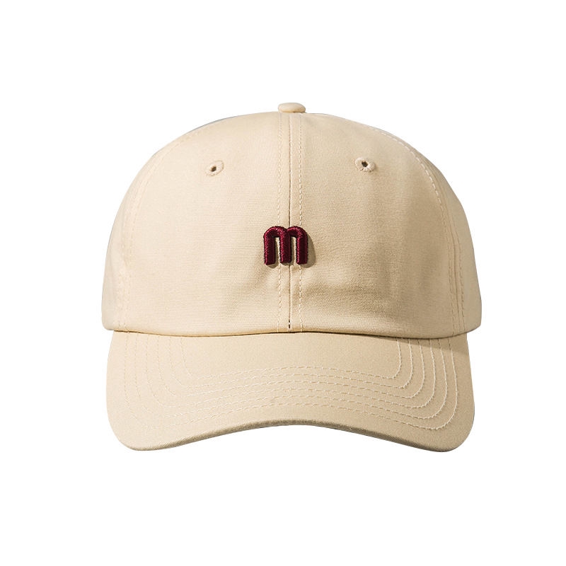 Mũ lưỡi trai vành cong có chóp mềm rửa kỹ in chữ M nhỏ phong cách cổ điển