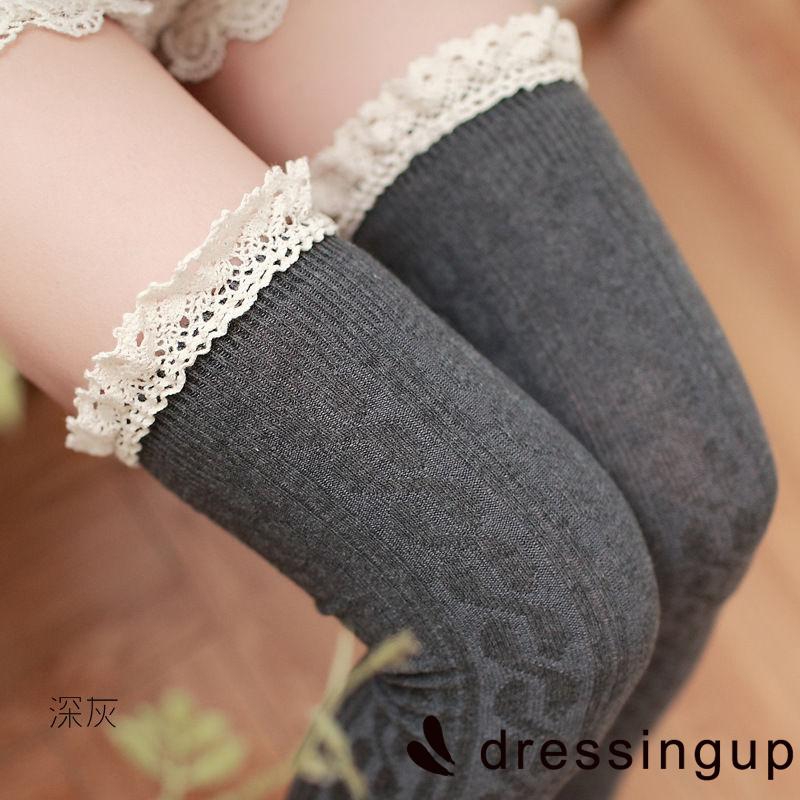 d❃♪Women Lady Warm Cotton Thigh High Long STOCKINGS Knit Over Knee Lace Girls Socks