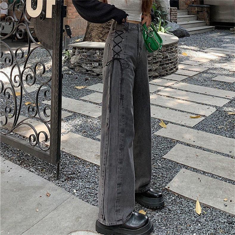 Quần Yếm Jean Ống Rộng Màu Xám Khói Thiết Kế Mới Thời Trang Mùa Thu Theo Phong Cách Hàn Quốc Cho Nữ