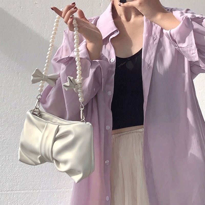 Túi Đeo Chéo Chuỗi Hạt Ngọc Trai Hình Bướm Cho Nữ