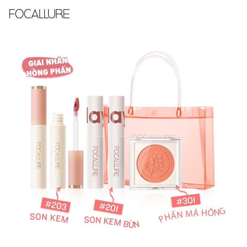 Bộ Mỹ Phẩm 4 Món Focallure Gồm Son Môi + Kem Nền + Bút Kẻ Mày + Kẻ Mắt Kèm Túi Đựng 0.1kg/4pcs