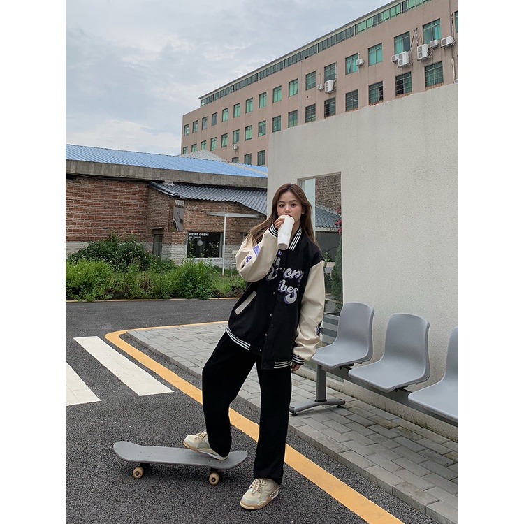 Quần dài thể thao ống rộng lưng thun co giãn màu đen phong cách Hàn Quốc sành điệu cho nữ