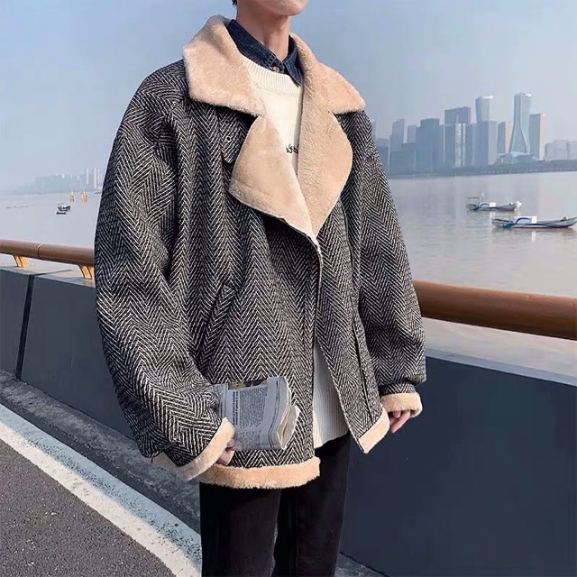 Áo khoác dạ lót lông khoá chéo Oversize Ulzzang siêu chất ❤️