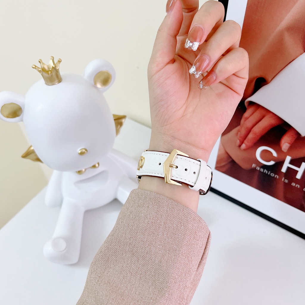 Dây Đeo Bằng Da Đính Đinh Tán Hình Gấu Cho Đồng Hồ Thông Minh iwatch serise 7 6 SE 5 4 3 2 41mm 45mm 40mm 44mm 42mm 38mm