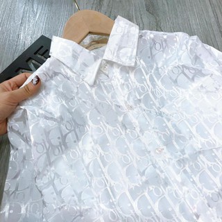 Áo Sơ Mi GẤM Vân Chìm 2 Màu Đen Trắng