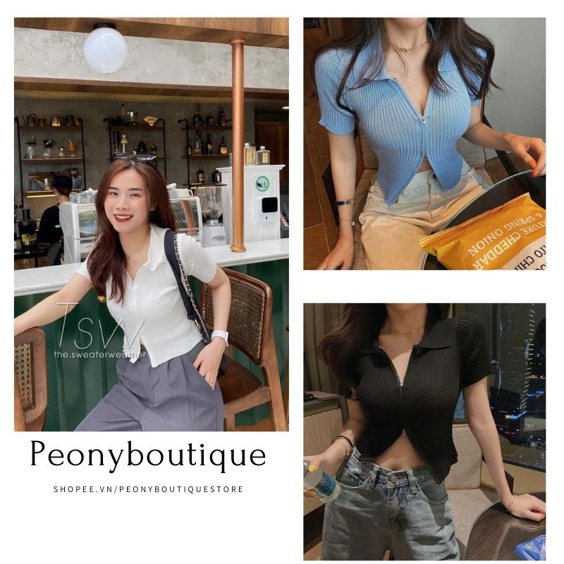 Áo Croptop Cộc Tay Khóa Zip Nữ 🌺 Áo thun polo cổ bẻ dáng ôm body phối khóa kéo thiết kế cá tính Ulzzang 🌺