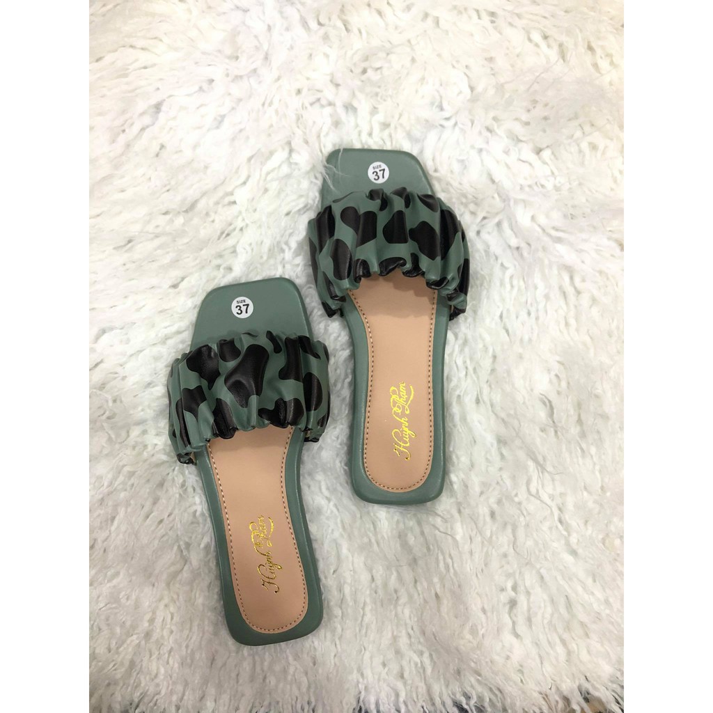 dép quai ngang nữ nhúm thun họa tiết bò sữa siêu hot mẫu mới 2021