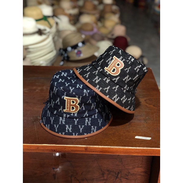 Mũ bucket jean viền da N Y thêu chữ B - Mũ BUCKET NAM NỮ