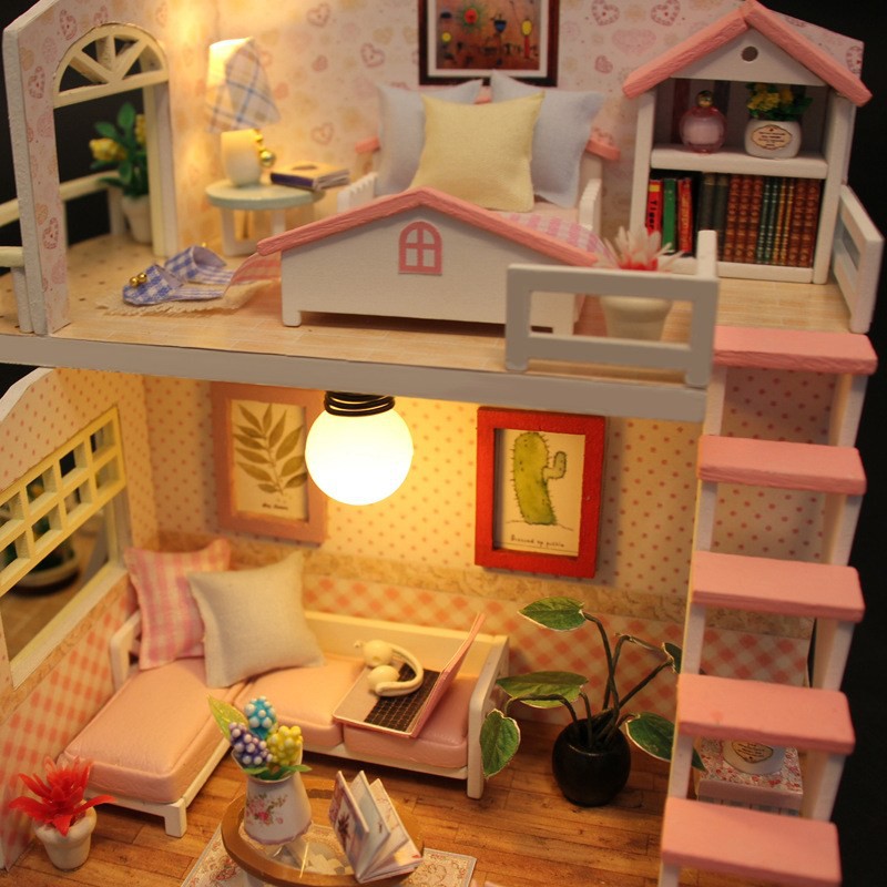 Nhà Búp Bê DIY - Pink Loft M033 ( Kèm Keo + Mica )
