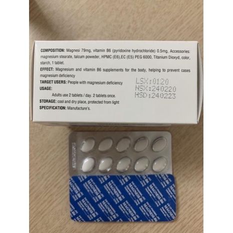 Magnesi B6 hộp 100 viên - Bổ sung magie và vitamin B6 cho cơ thể