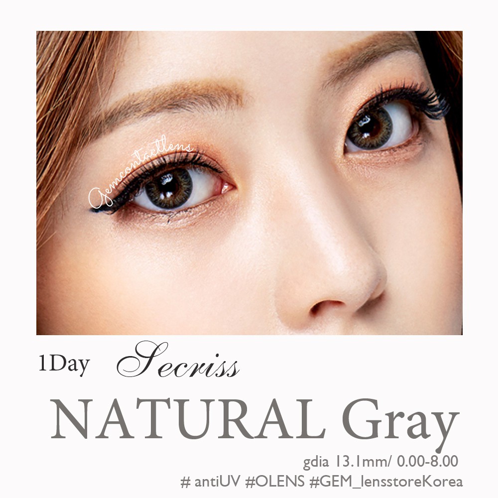 [Lens 1 Ngày] Áp Tròng SECRISS NATURAL GRAY - OLENS KOREA - Lens Ẩm Cao Không Giãn Tông Tây, Phù Hợp Cho Mắt Nhạy Cảm