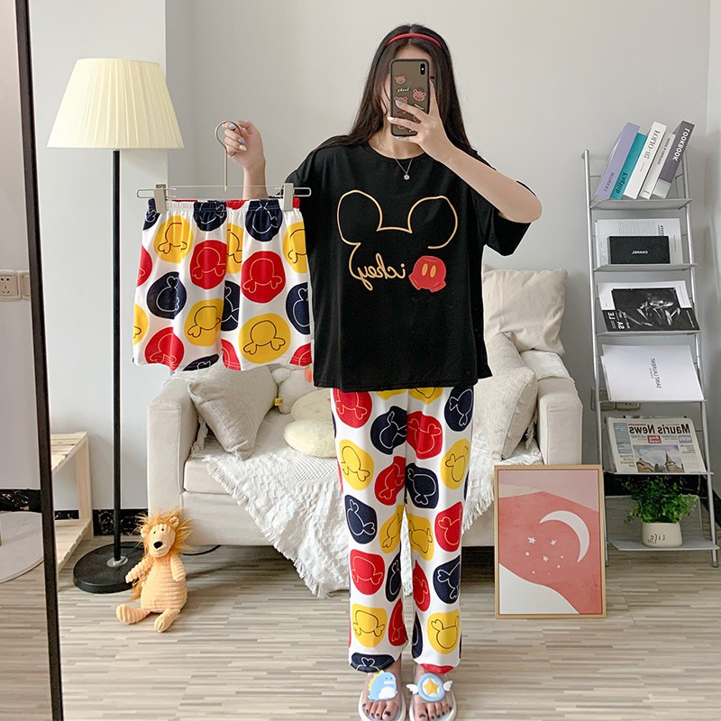 Đồ bộ nữ cộc tay hai quần dài ngắn chất cotton hoạt hình siêu xinh TN08 | BigBuy360 - bigbuy360.vn