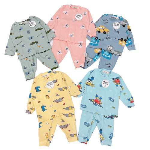 Đồ Bộ Dài Tay Bé Trai, Bé Gái Minky Mom Vải Cotton Hình Ô Tô, Khủng Long, Bộ Đồ Dài Tay Mặc Thu Đông Cho Bé AN.KID