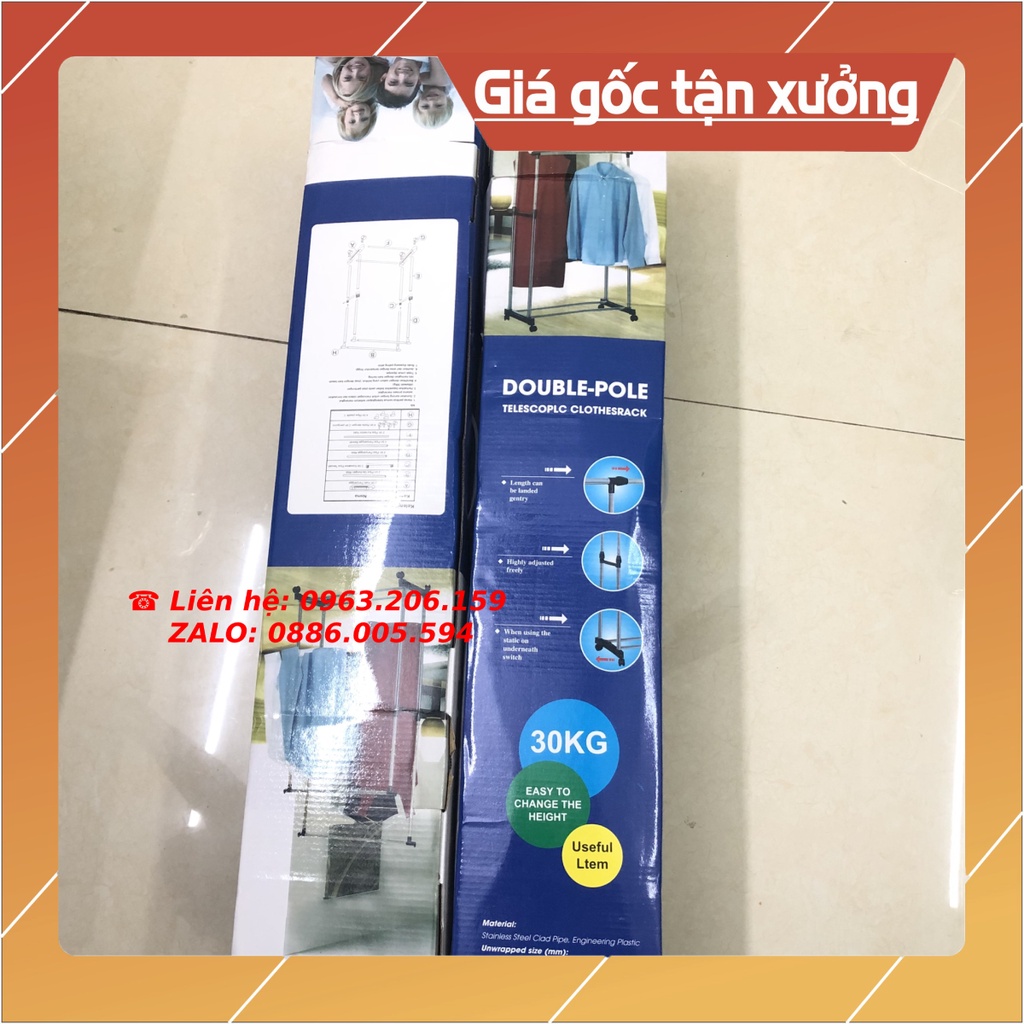 [HOT] Giàn Phơi Quần Áo INOX Lắp Ráp 2 Hàng Tiện Dụng Có Bánh Xe Thông Minh