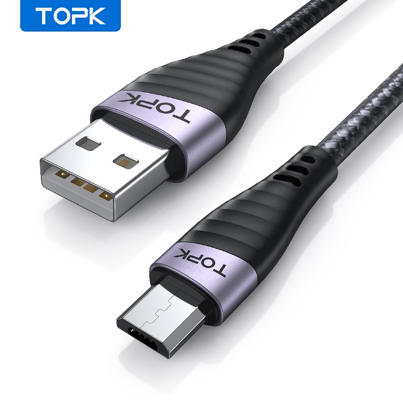 Dây Cáp Sạc Micro USB TOPK AN15 Vỏ Kim Loại Sợi Bện Nylon Cao Cấp Tiện Dụng