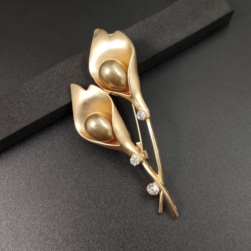 Ghim cài áo hình hoa tulip đính ngọc trai giả thời trang cho nữ