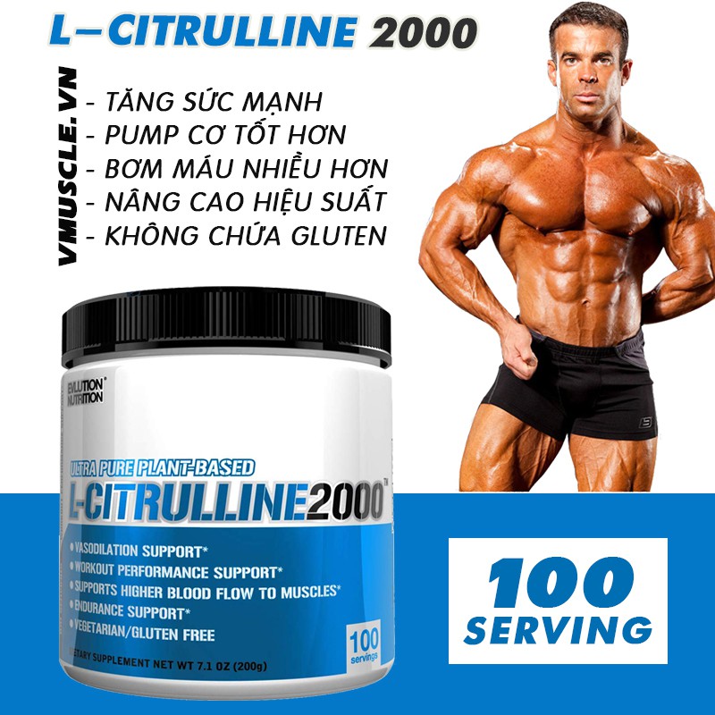 EVL L Citrulline hỗ trợ tăng sức mạnh và sức bền (100 Lần dùng)