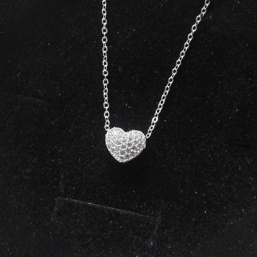 Dây Chuyền Bạc Ta S925 CaoBac SilverCao Cấp Họa Tiết Tim 3D Nạm Đá Sáng -  Trang Sức Cáo Bạc JEWELLERY