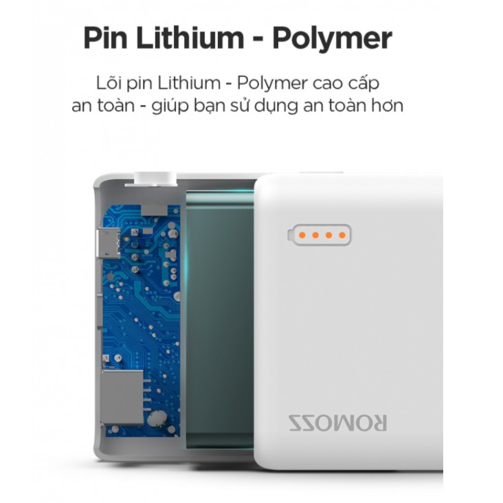 Pin sạc dự phòng Romoss Simple 20 20.000mAh nhỏ gọn 3 cổng input Micro - Lightning - Type C – Hàng chính hãng