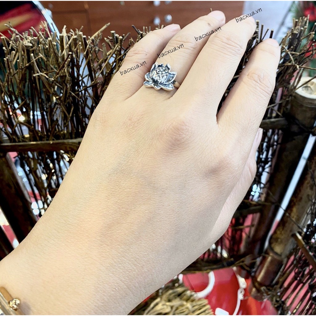Nhẫn hoa sen bạc nguyên chất