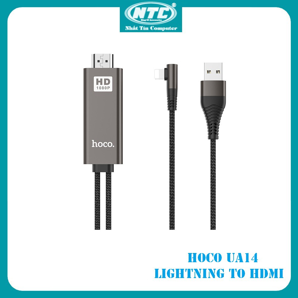 Cáp chuyển Lightning sang HDMI Hoco UA14 wire 1080P HD, dài 2M, chân chữ L (Đen) - Nhất Tín Computer