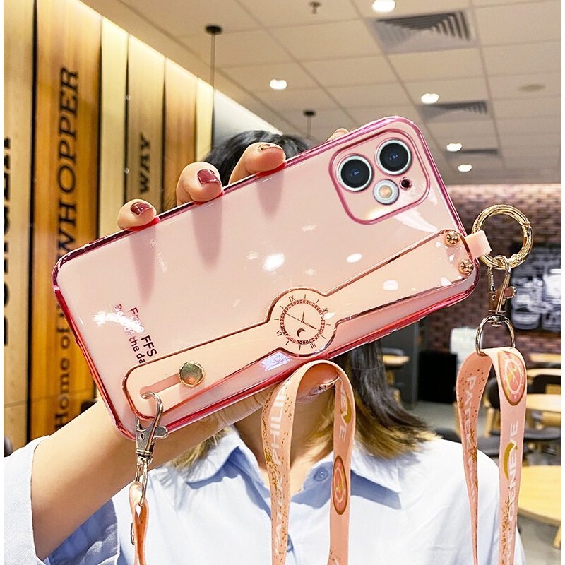 Ốp Điện Thoại Dẻo Đính Đá Sang Trọng Kèm Dây Đeo Cổ Cho iPhone 11 12 13 Pro Max case 7 Plus 6 Plus 7 8 6S Plus X XS XR Max