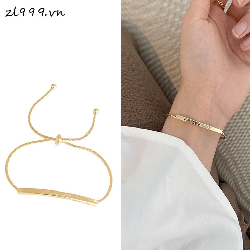 Vòng tay khắc chữ mạ vàng mạ bạc dây rút điều chỉnh được kích thước